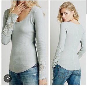 SOLD-New Free People Lovely Lady Lace Cuff Thermal Sea foam Green XL